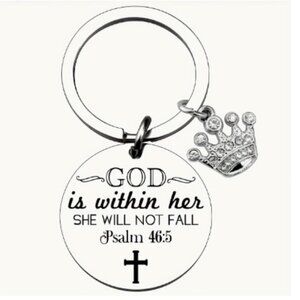 Psalm 46:5 Stainless Steel Keychain with Crown Charm Bling GOD is within Her NWT